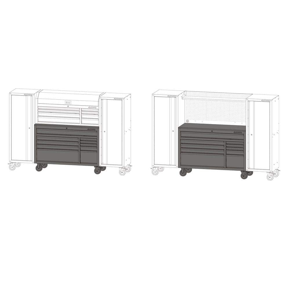 Modular 52 in. W 10 Drawer Black Mobile Workbench Cabinet with Solid Wood Top