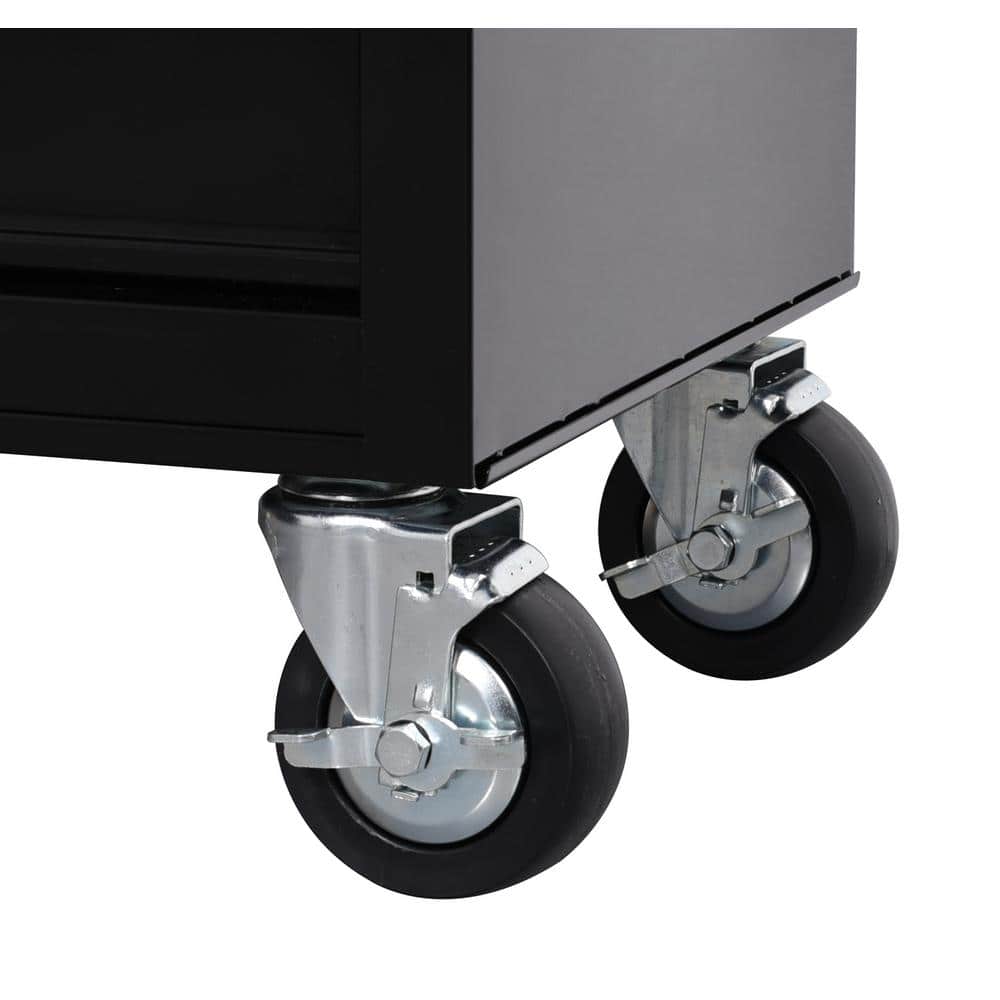 46 in. W x 18 in. D 9 Drawer Black Mobile Workbench Cabinet