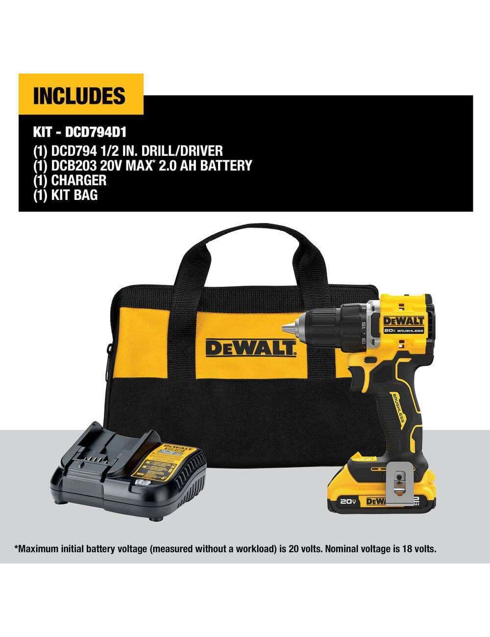 ATOMIC 20-Volt Lithium-Ion Cordless Compact 1/2 in. Drill/Driver Kit with 2.0Ah Battery, Charger and Bag