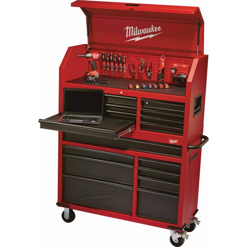 46 in. 8 Drawer Red Black Textured Rolling Tool Chest Cabinet