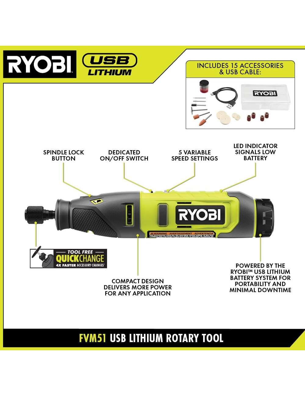 USB Lithium Project Kit with Rotary Tool, Inspection Light, Screwdriver, Glue Pen, (2) 2 Ah Batteries, & Charging Cable