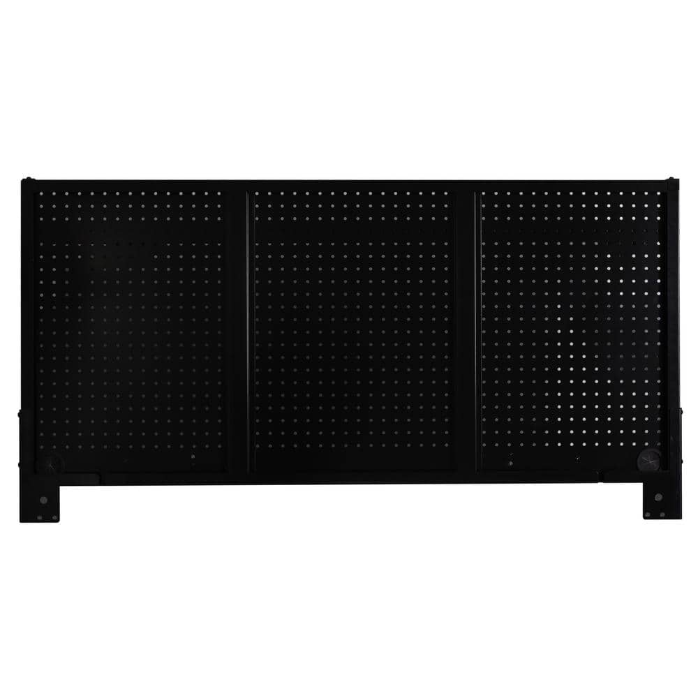 Modular 52 in. W 10 Drawer Black Mobile Workbench Cabinet with Pegboard