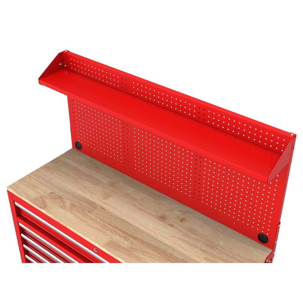 Modular 52 in. W 10 Drawer Red Mobile Workbench Cabinet with Pegboard