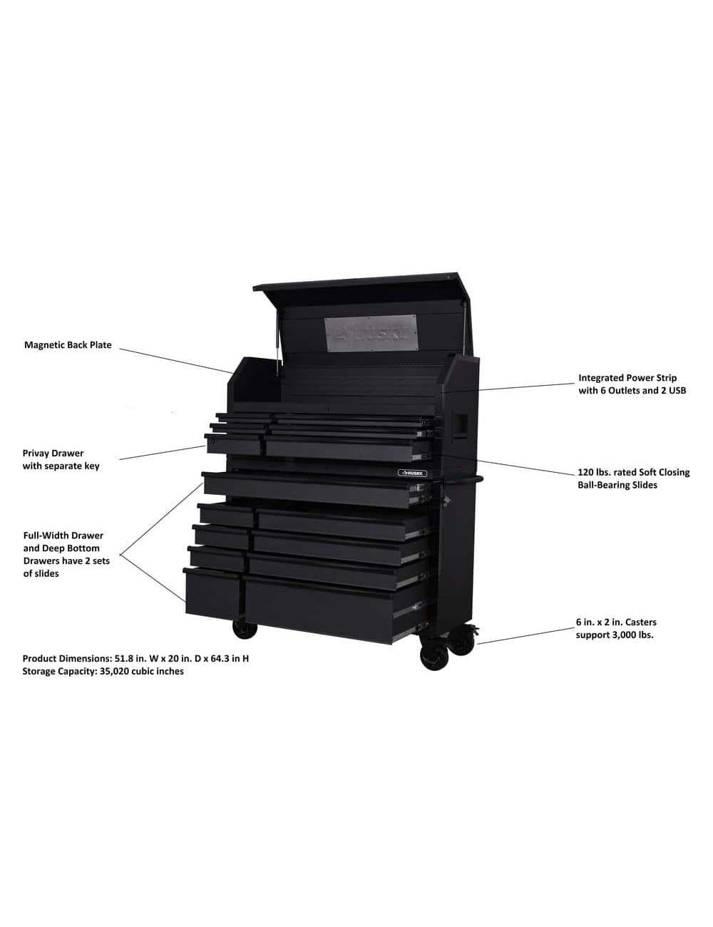 Heavy-Duty 52 in. 15-Drawer Matte Black Tool Chest Combo