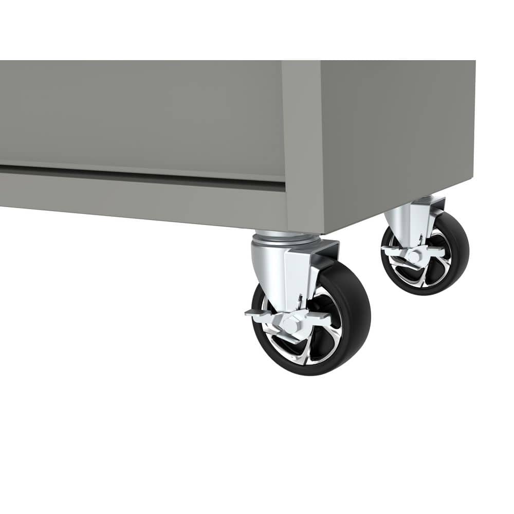 46 in. W x 18 in. D 9 Drawer Gloss Gray Mobile Workbench Cabinet with Solid Wood Top