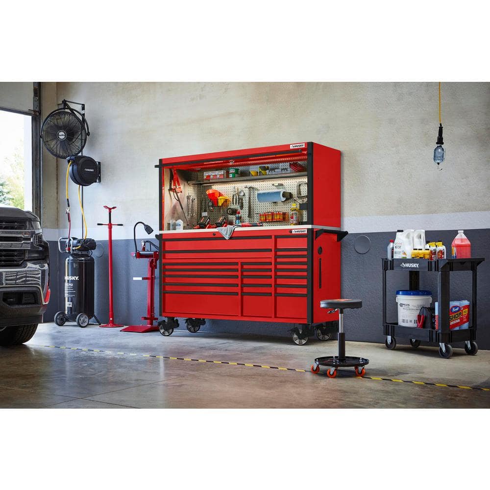 72 in. W x 24 6 in. D Professional Duty 20 Drawer Mobile Workbench Tool Storage Combo with Top Tool Chest Hutch in. Red
