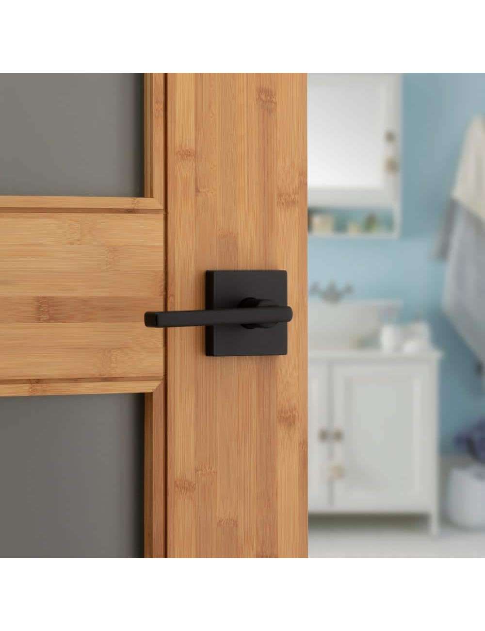 Halifax Square Matte Black Bed/Bath Door Lever with Lock (4-Pack)