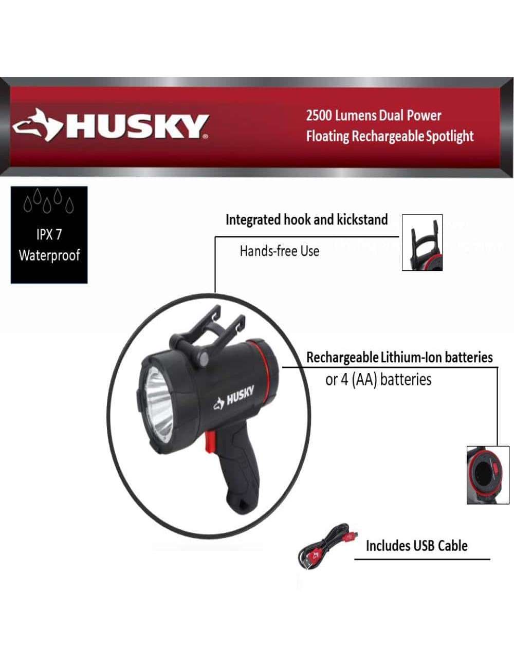 2500 Lumens Dual Power Floating Rechargeable Spotlight