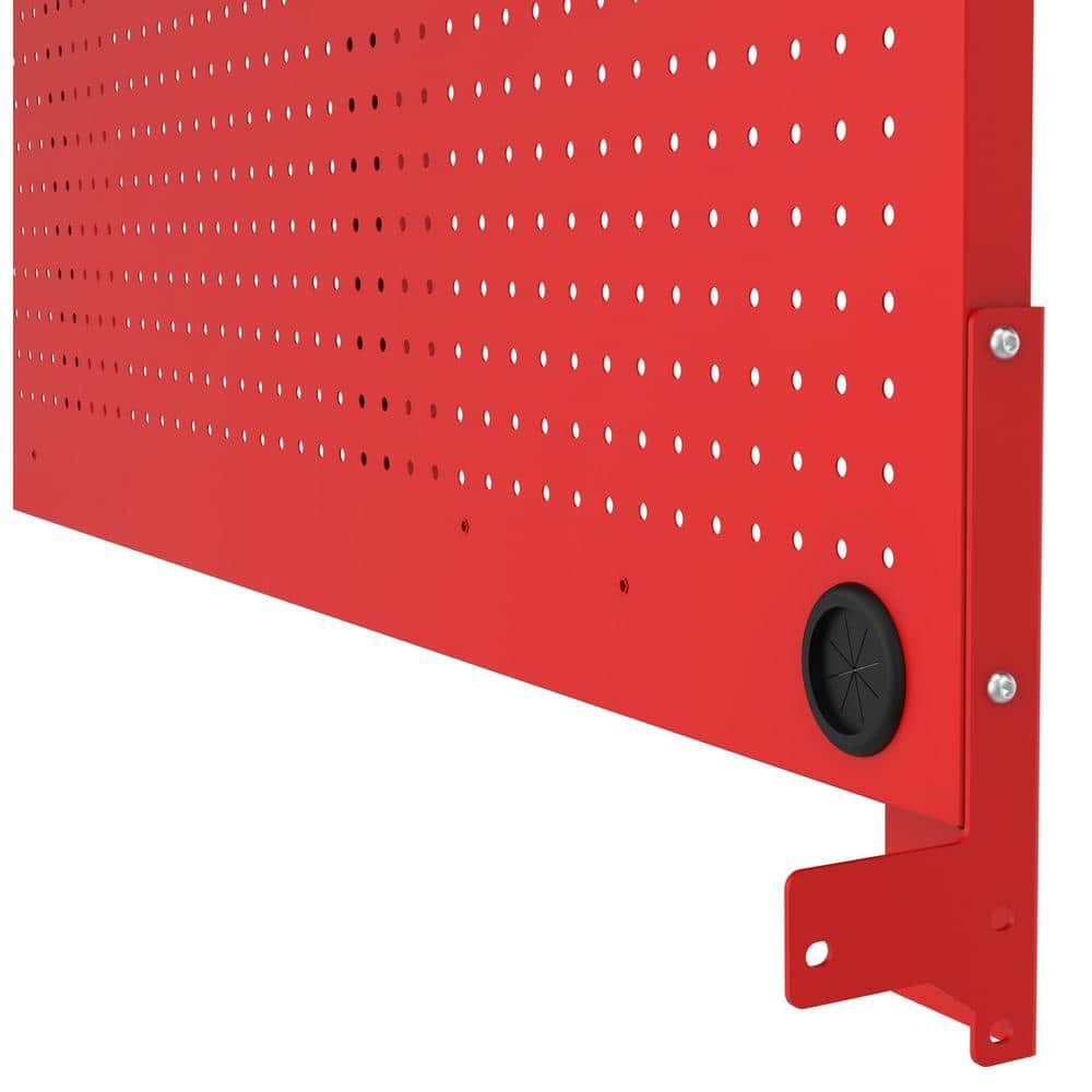 Modular 52 in. W 10 Drawer Red Mobile Workbench Cabinet with Pegboard