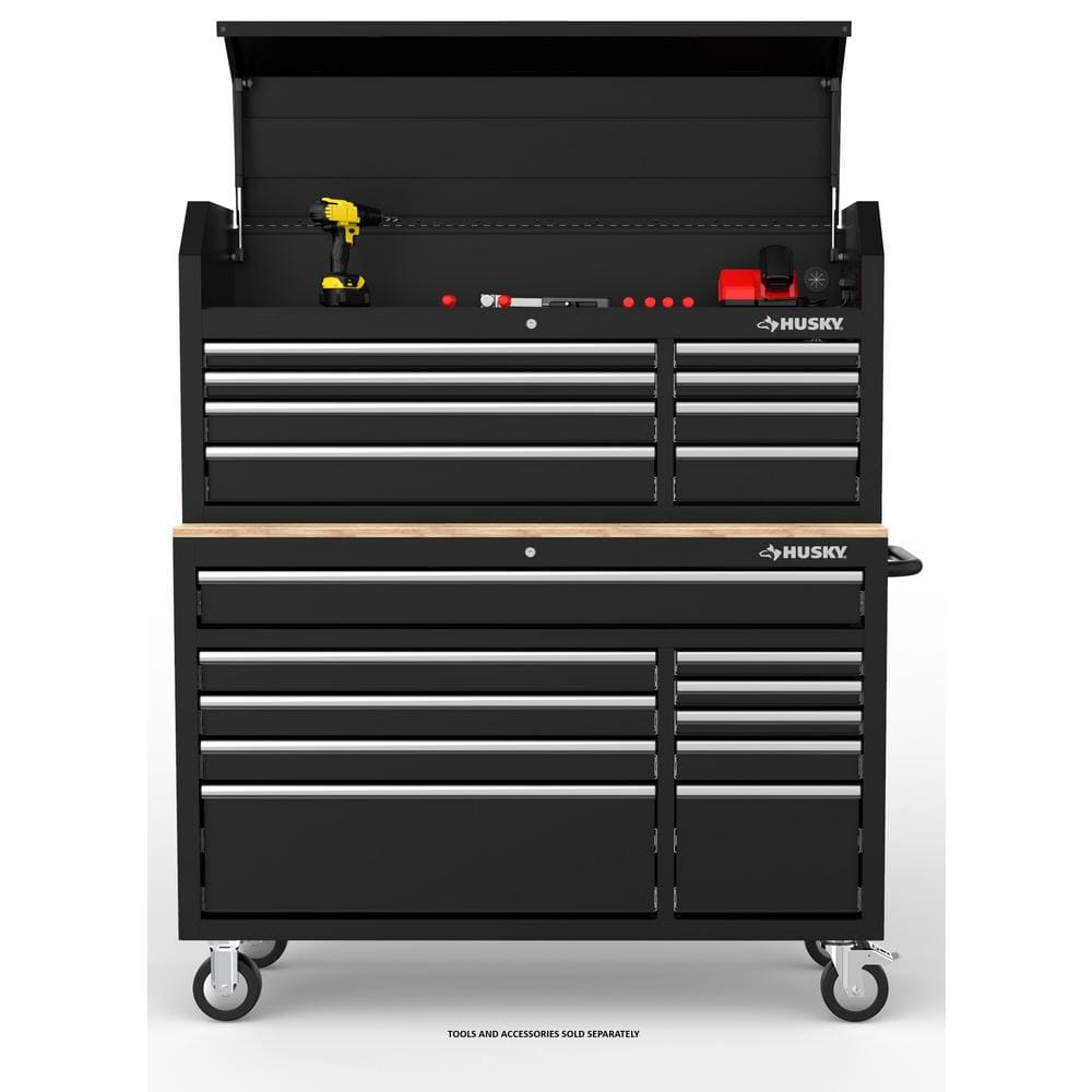 Modular 52 in. W 10 Drawer Black Mobile Workbench Cabinet with 8 Drawer Top Tool Chest