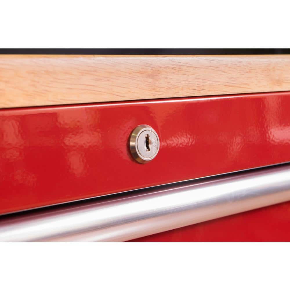 52 in. W x 24 5 in. D 9 Drawer Standard Duty Mobile Workbench Tool Chest with Solid Work Top and Pegboard in. Gloss Red