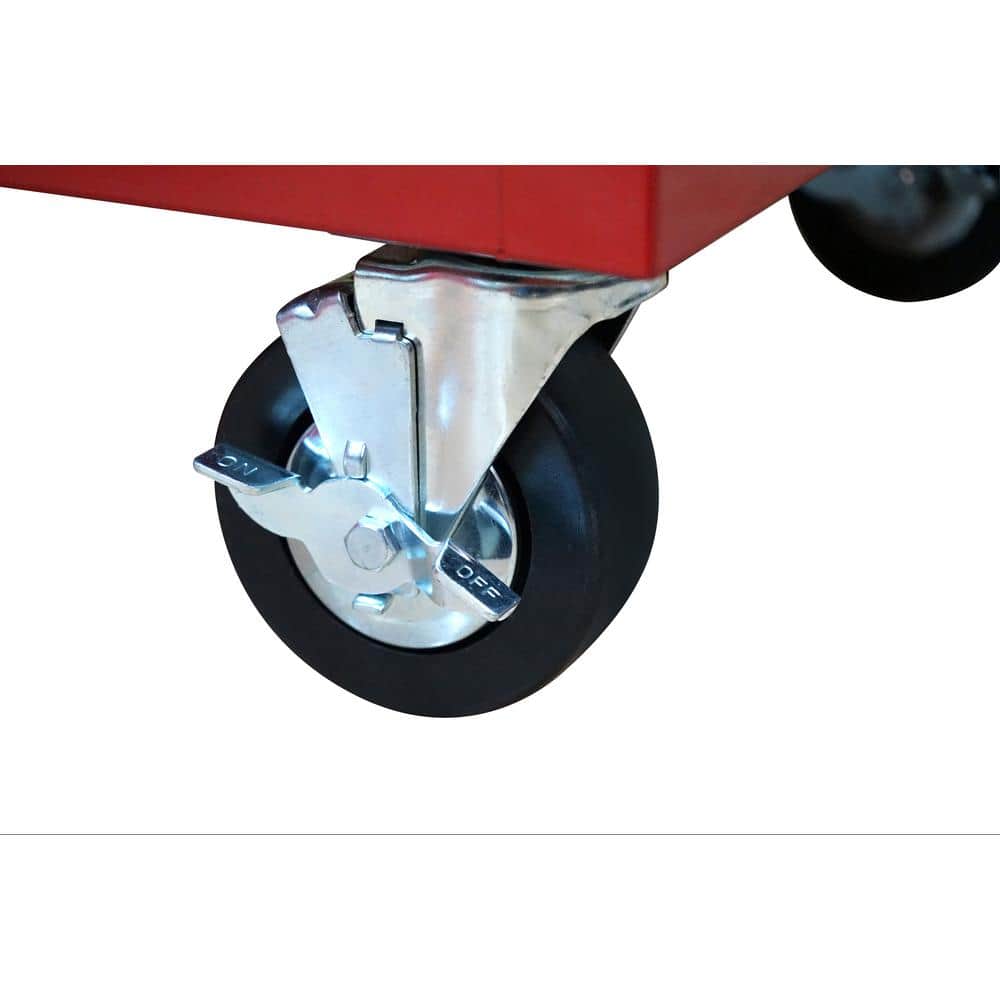 52 in. W x 24 5 in. D 9 Drawer Standard Duty Mobile Workbench Tool Chest with Solid Work Top and Pegboard in. Gloss Red