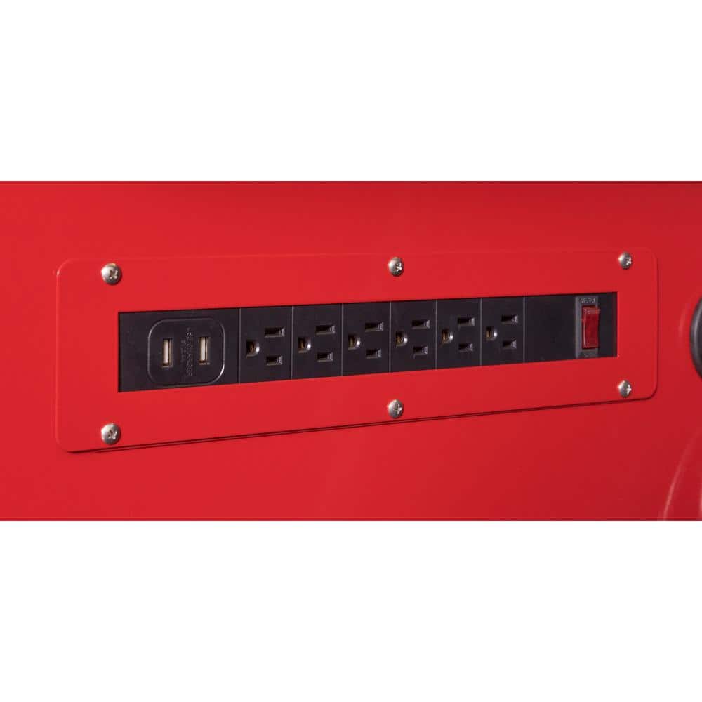 52 in. W x 24 5 in. D 9 Drawer Standard Duty Mobile Workbench Tool Chest with Solid Work Top and Pegboard in. Gloss Red