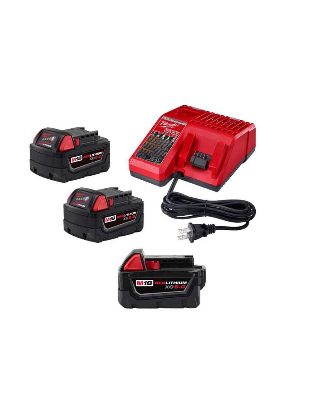 M18 18-Volt 5.0 Ah Lithium-Ion XC Extended Capacity Batteries and Charger (3-Pack)