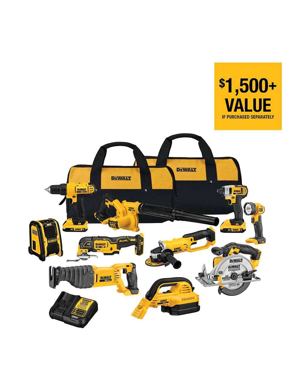 20V MAX Cordless 10 Tool Combo Kit with (2) 20V 2.0Ah Batteries, Charger, and Bag
