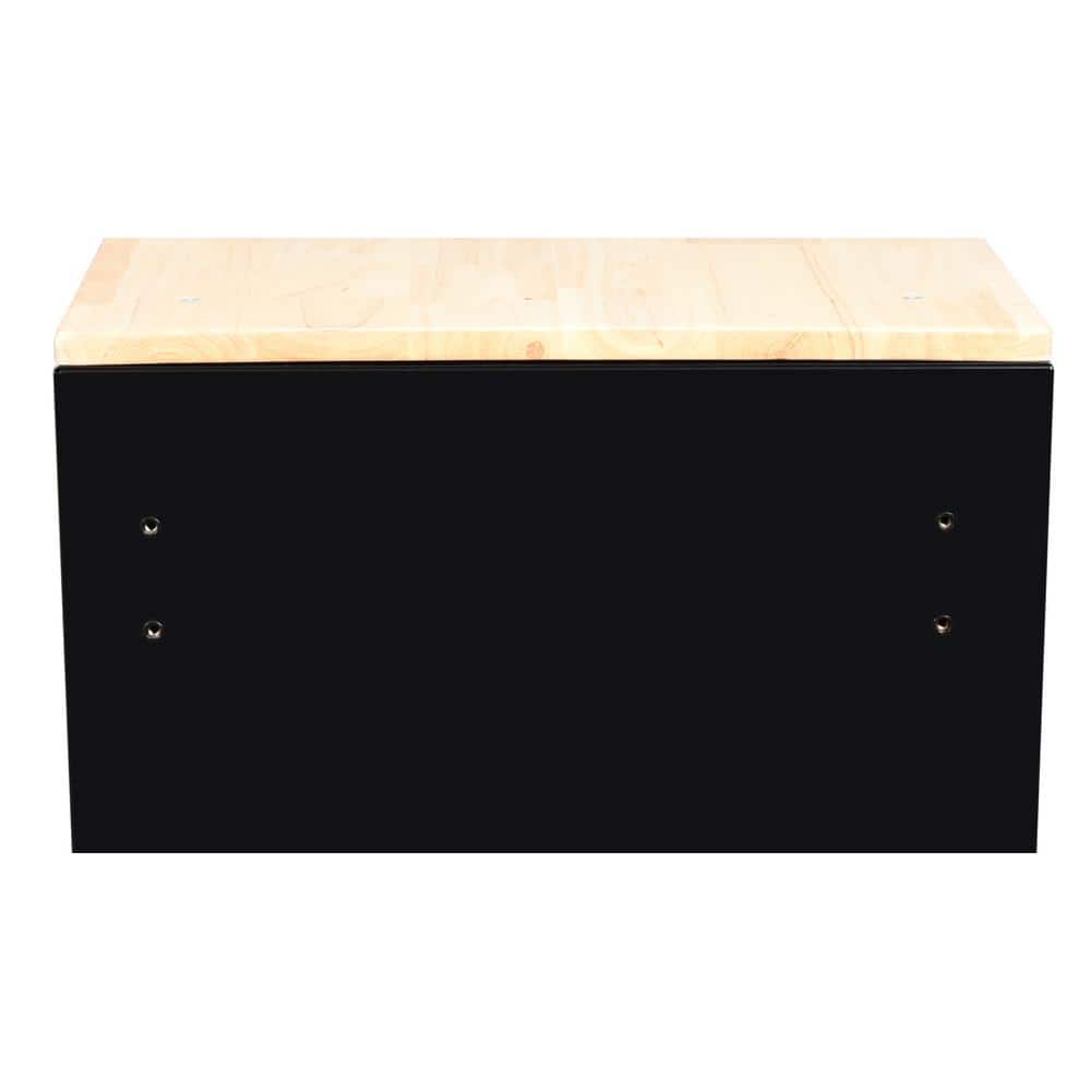 62 in. W x 20 in. D 12 Drawer Gloss Black Mobile Workbench Cabinet with Solid Wood Top and Power Drawer