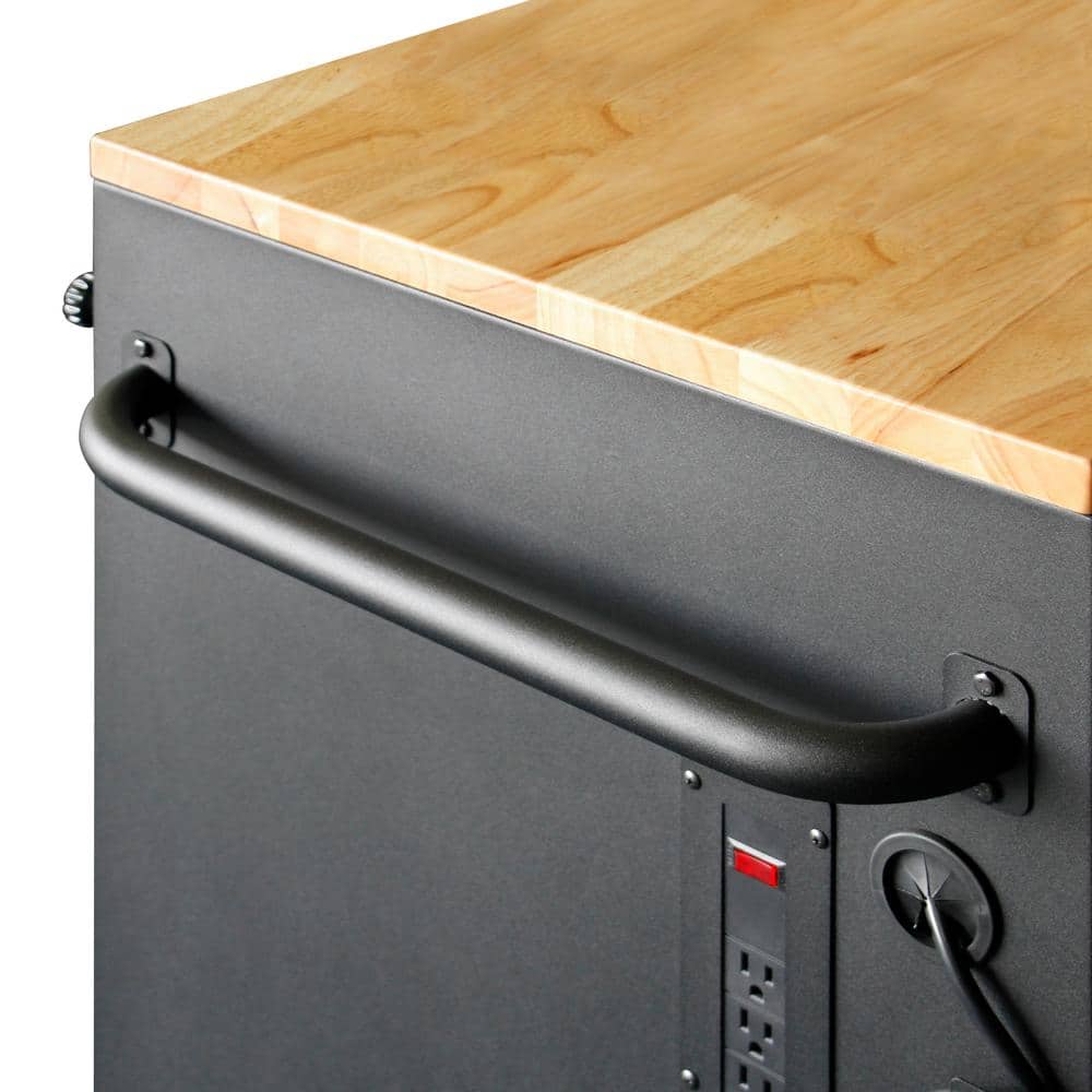 52 in. W x 25 in. D Heavy Duty 9 Drawer Mobile Workbench Cabinet with Adjustable Height Hardwood Top in. Matte Black