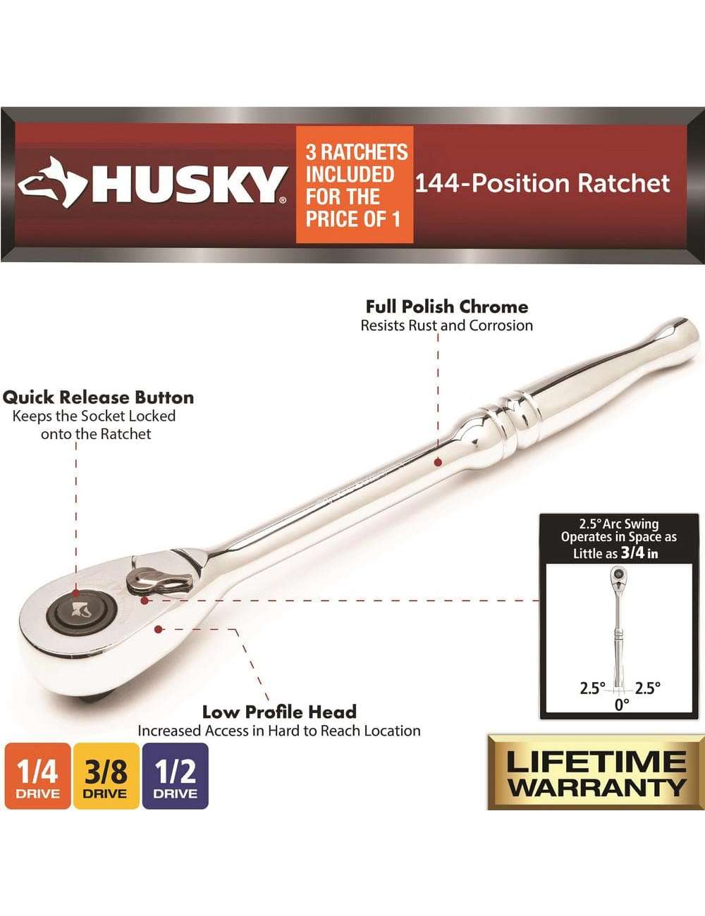 144-Position Ratchet Set with EVA Tray (3-Piece)