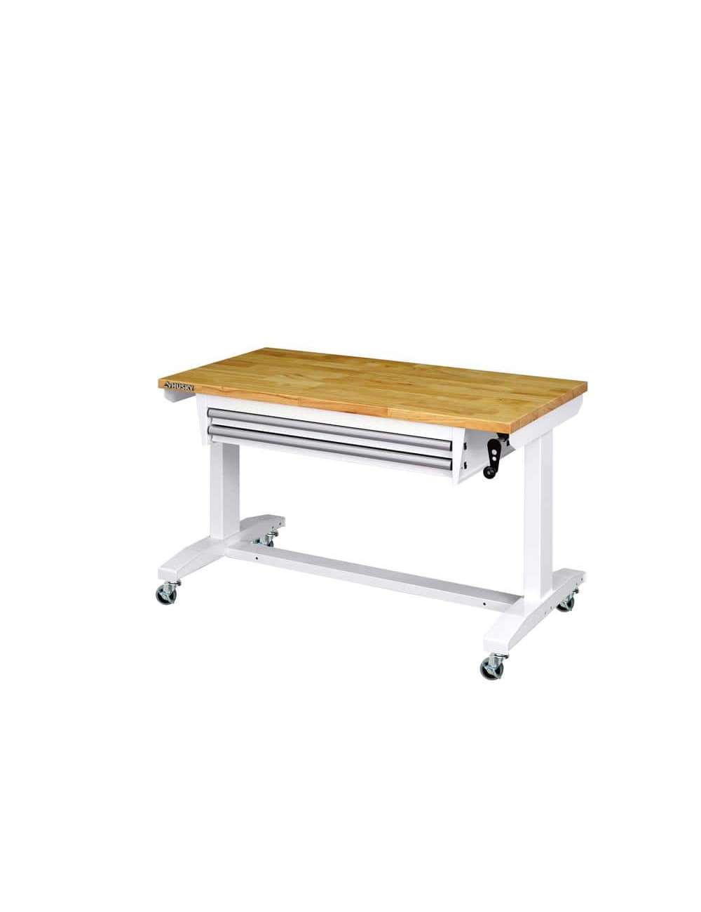 46 in. Adjustable Height Work Table with 2-Drawers in White