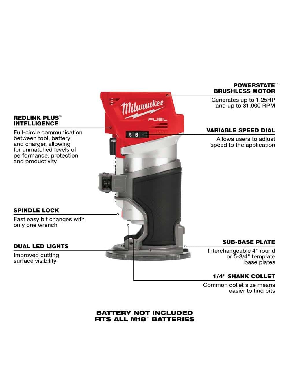 M18 FUEL 18V Lithium-Ion Brushless Cordless Compact Router w/(2) 5.0Ah Batteries & Charger
