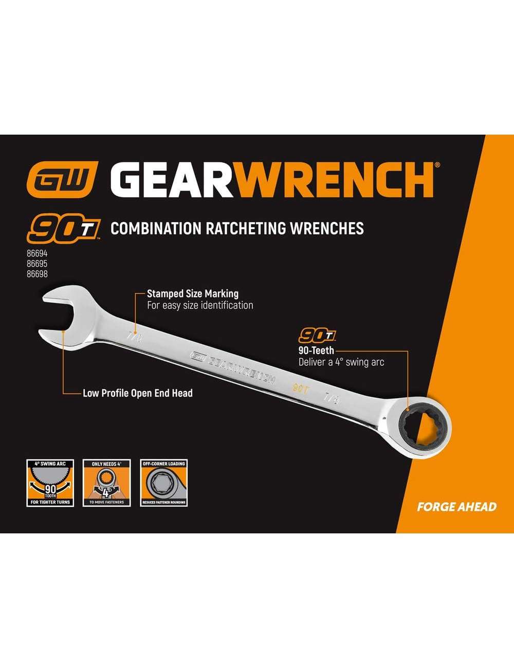 SAE/MM 90-Tooth Pro Combination Ratcheting Wrench Tool Set with Tray (18-Piece)