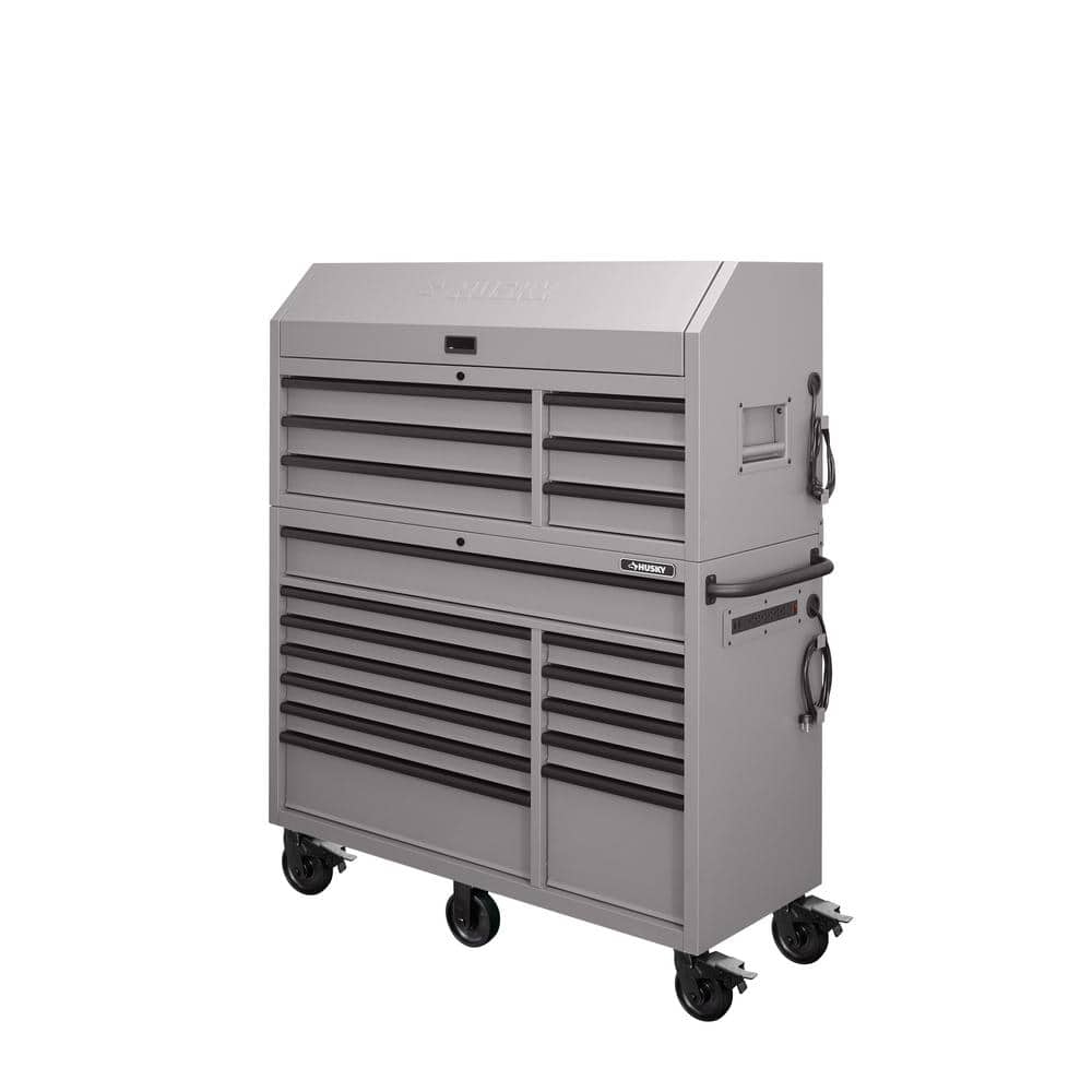 56 in. W x 22 in. D Heavy Duty 18 Drawer Combination Rolling Tool Chest and Top Tool Cabinet Set in. Matte Gray