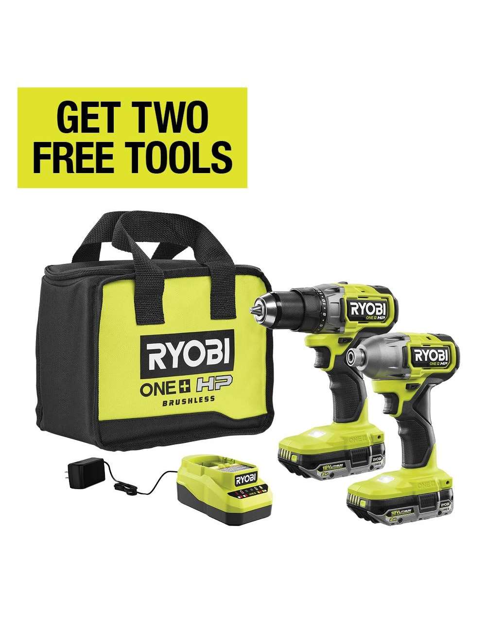 ONE+ HP 18V Brushless Cordless 1/2 in. Drill/Driver and Impact Driver Kit w/(2) 2.0 Ah Batteries, Charger, and Bag