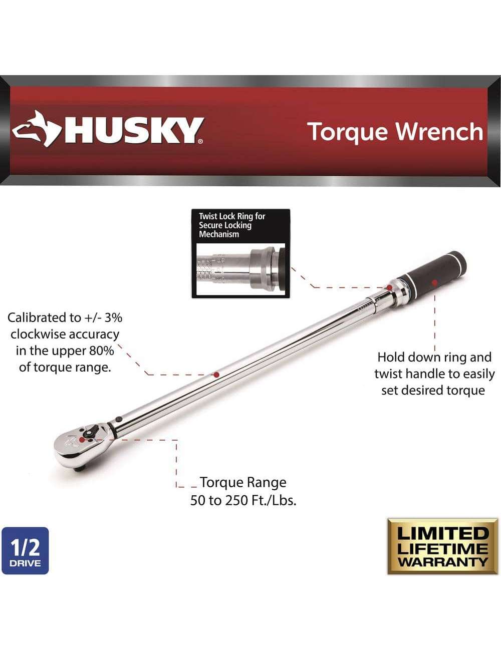50 ft. / lbs. to 250 ft. / lbs. 1/2 in. Drive Torque Wrench