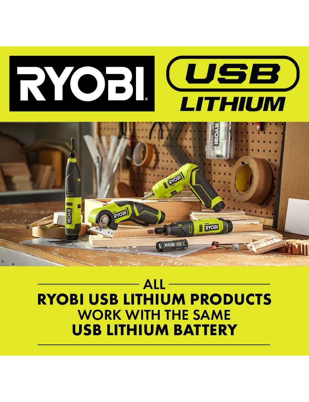 USB Lithium Project Kit with Rotary Tool, Inspection Light, Screwdriver, Glue Pen, (2) 2 Ah Batteries, & Charging Cable