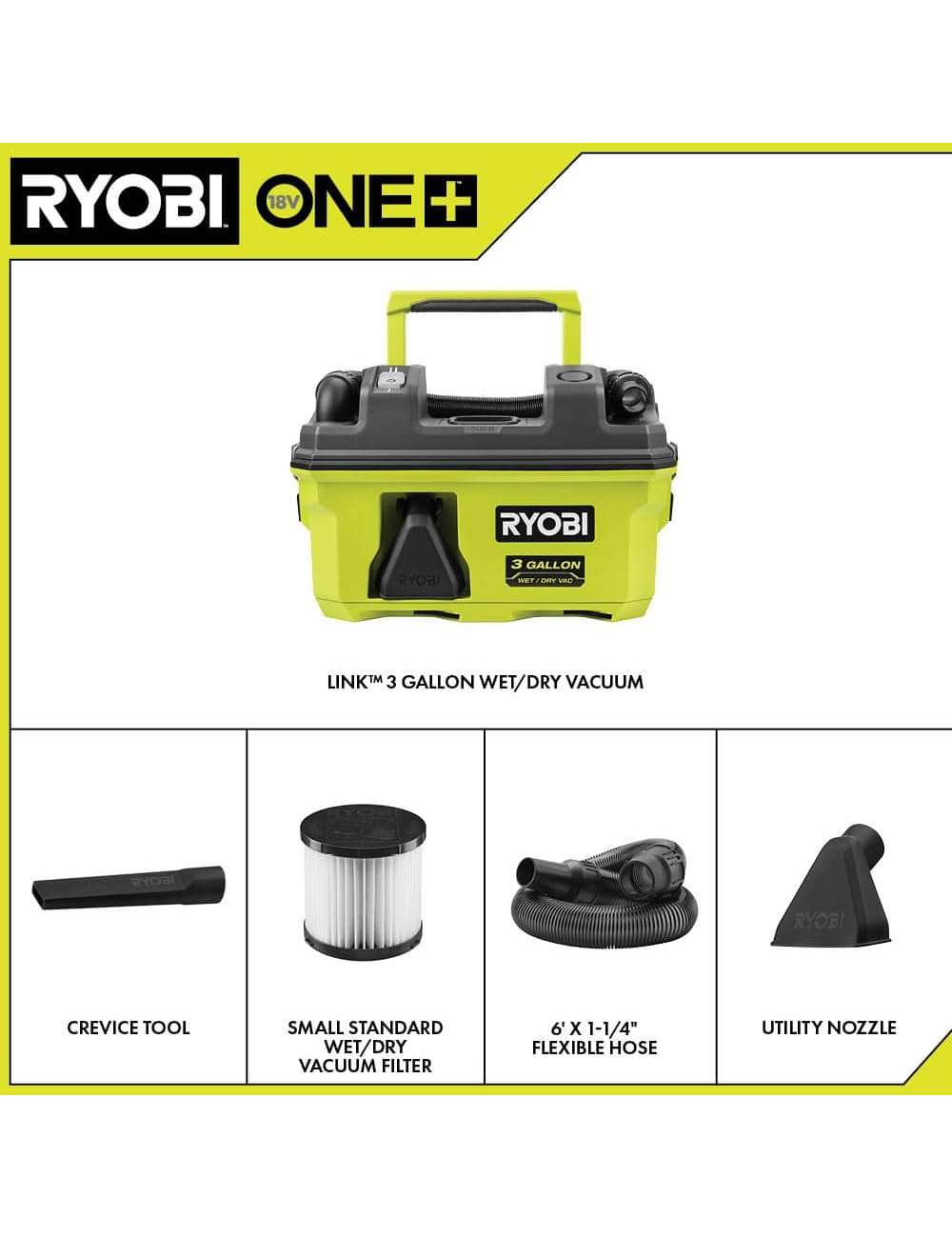 ONE+ 18V LINK Cordless 3 Gal. Wet/Dry Vacuum (Tool Only)