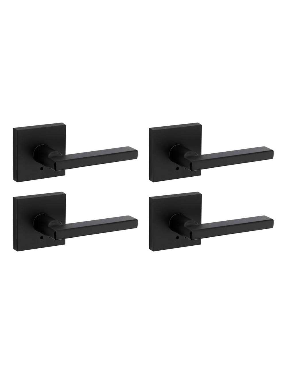 Halifax Square Matte Black Bed/Bath Door Lever with Lock (4-Pack)