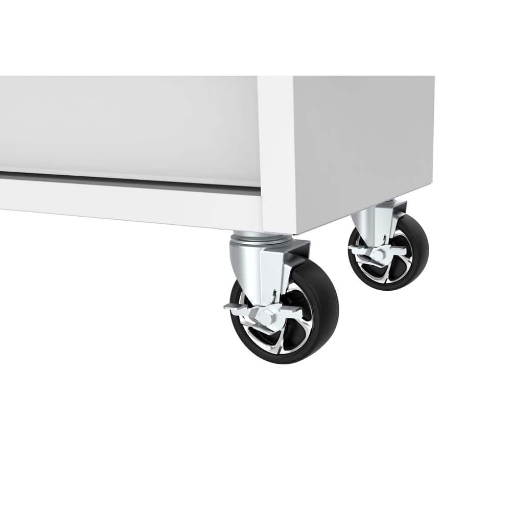 46 in. W x 18 in. D 9 Drawer Gloss White Mobile Workbench Cabinet with Solid Wood Top