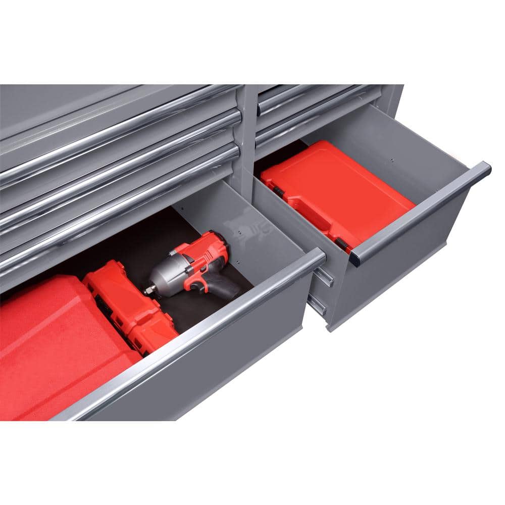 52 in. W x 24 5 in. D 9 Drawer Standard Duty Mobile Workbench Tool Chest with Solid Wood Top and Pegboard in. Gloss Gray