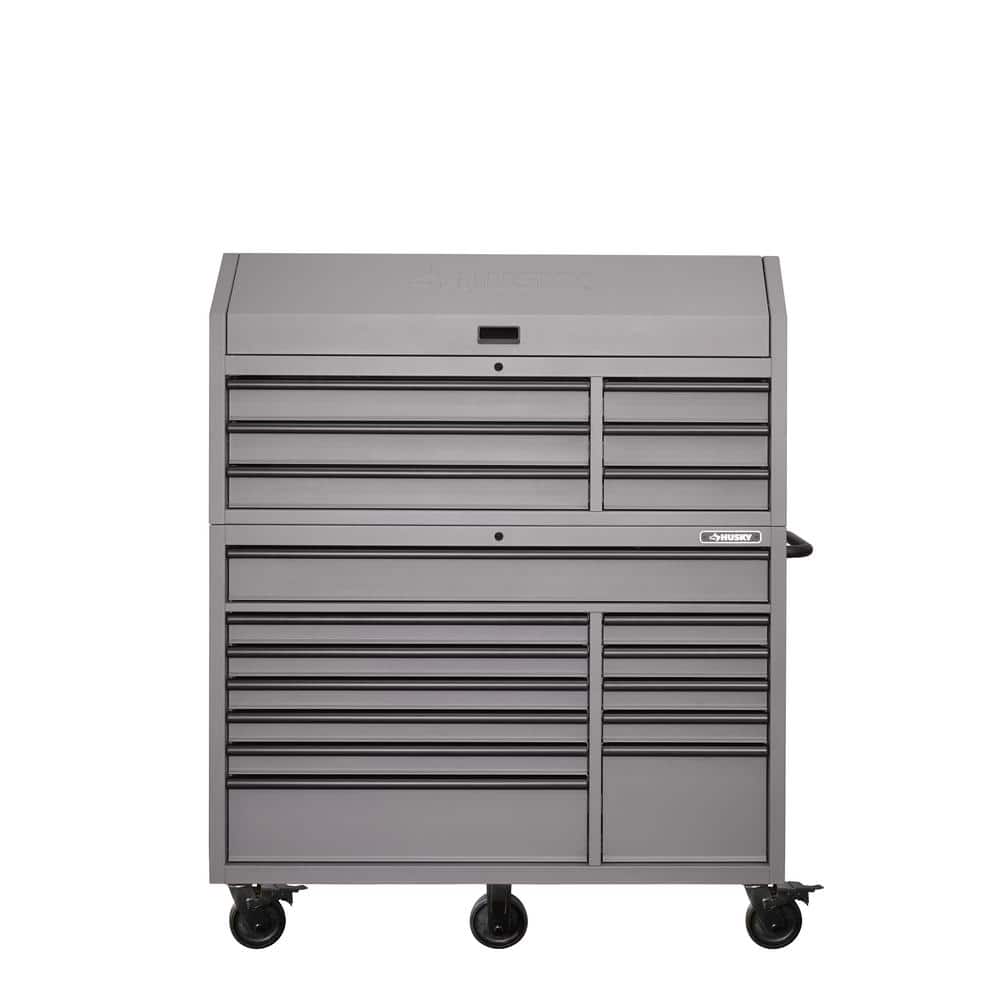 56 in. W x 22 in. D Heavy Duty 18 Drawer Combination Rolling Tool Chest and Top Tool Cabinet Set in. Matte Gray
