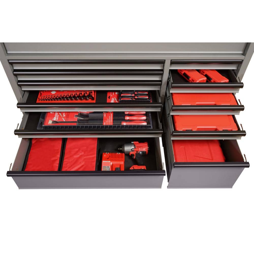 56 in. W x 22 in. D Heavy Duty 18 Drawer Combination Rolling Tool Chest and Top Tool Cabinet Set in. Matte Gray