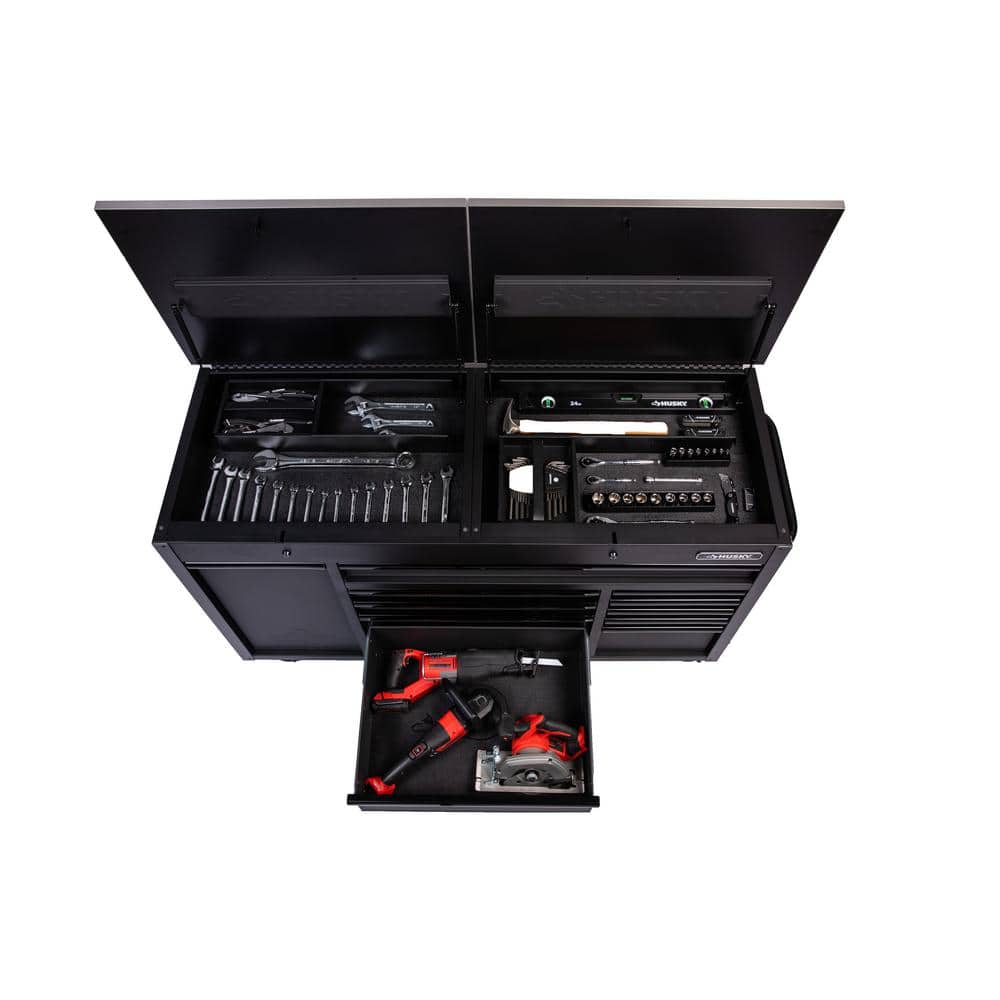 63 in. W x 23 in. D Heavy Duty 11 Drawer Mobile Workbench Cabinet with Flip Top Stainless Steel Top in. Matte Black