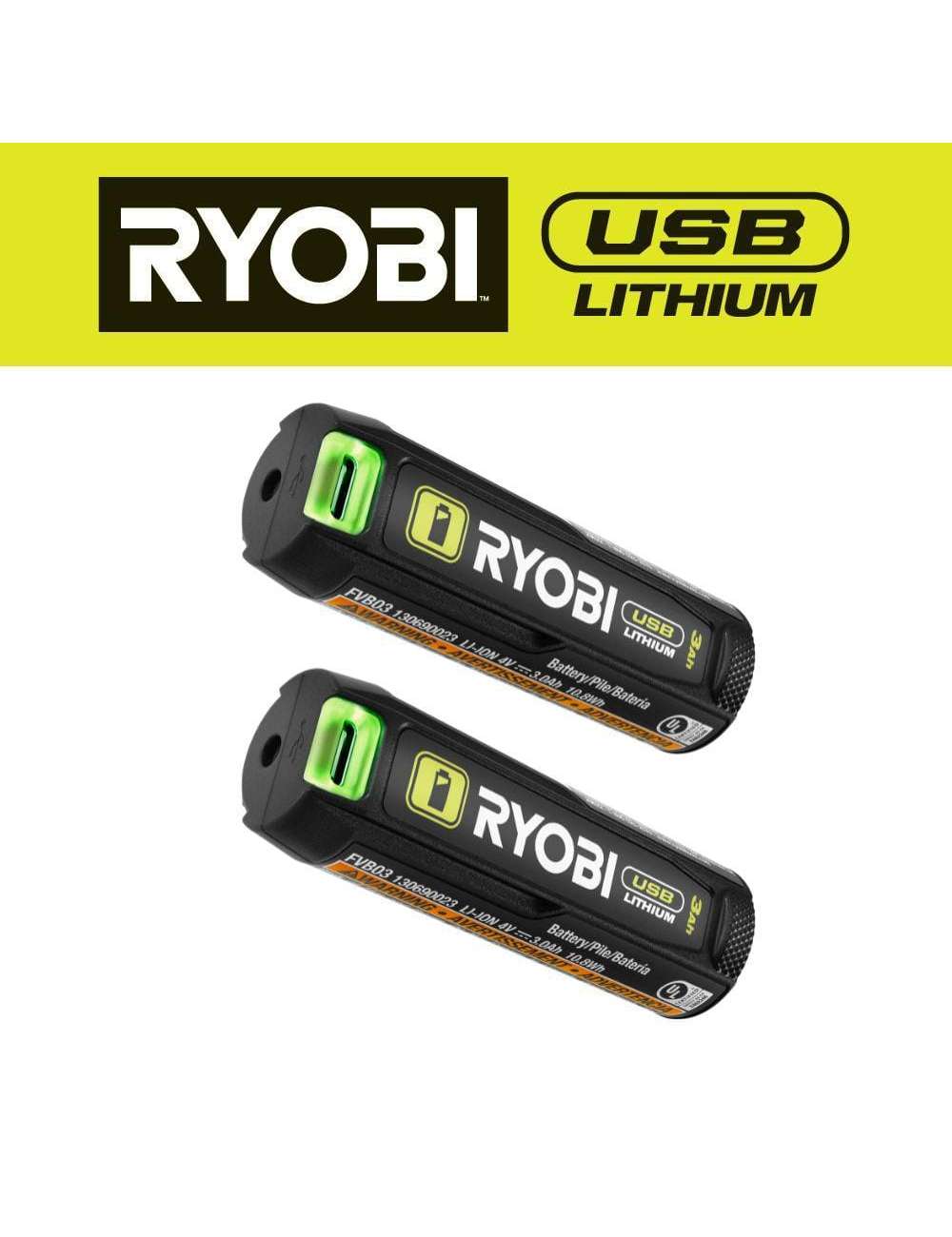 USB Lithium 3.0 Ah Lithium-ion Rechargeable Battery (2-Pack)