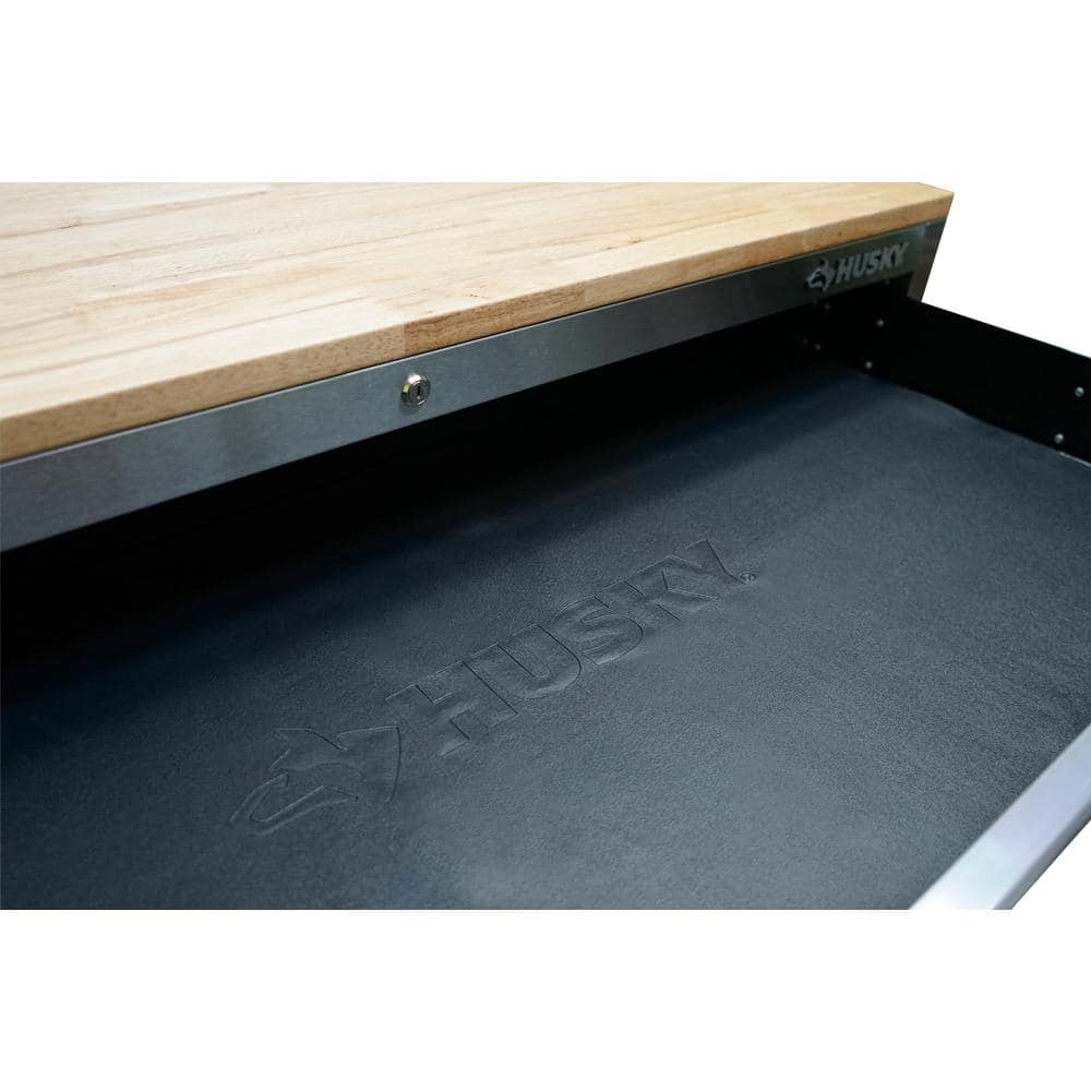 52 in. W x 25 in. D Standard Duty 5 Drawer 1 Door Mobile Workbench Tool Chest with Solid Wood Top in. Stainless Steel