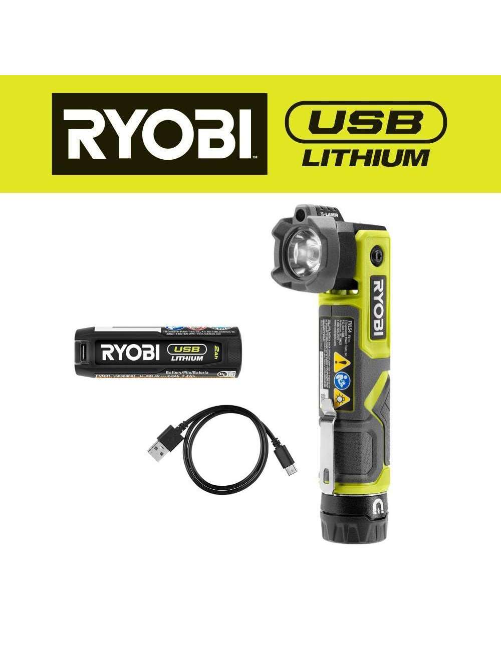 USB Lithium Pivoting 625 Lumens Head Light Kit with 2.0 Ah Battery and Charging Cable