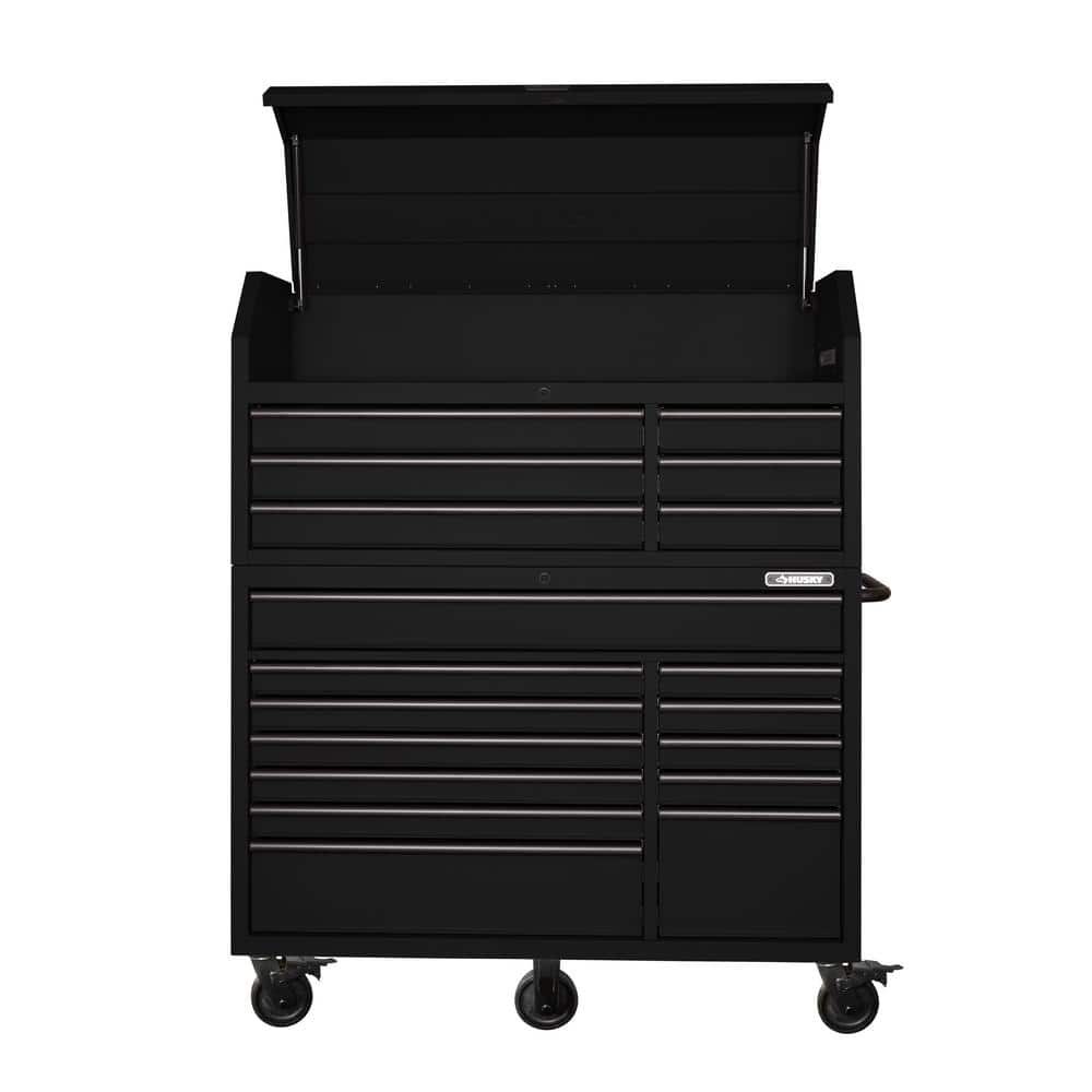56 in. W x 22 in. D Heavy Duty 18 Drawer Combination Rolling Tool Chest and Top Tool Cabinet Set in. Matte Black