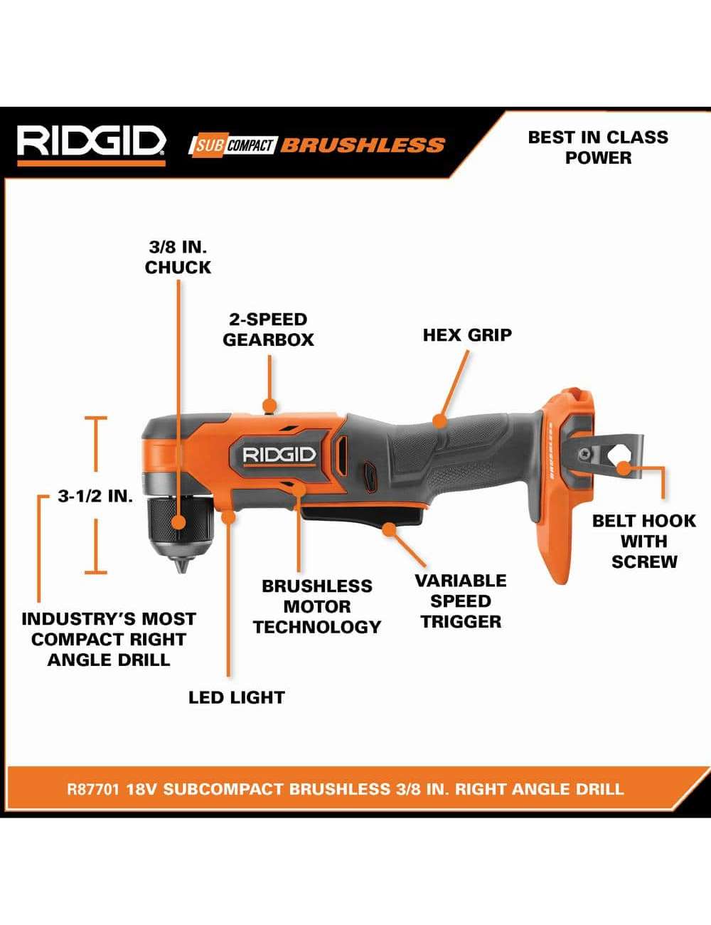 18V SubCompact Brushless Cordless 3/8 in. Right Angle Drill (Tool Only)