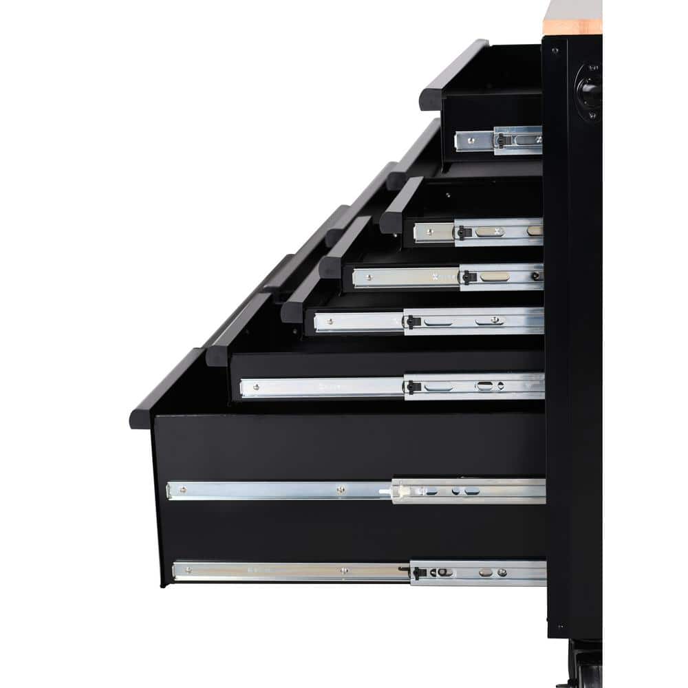 52 in. W x 24 5 in. D Standard 10 Drawer Mobile Workbench Tool Chest with Solid Wood Top in. Gloss Black