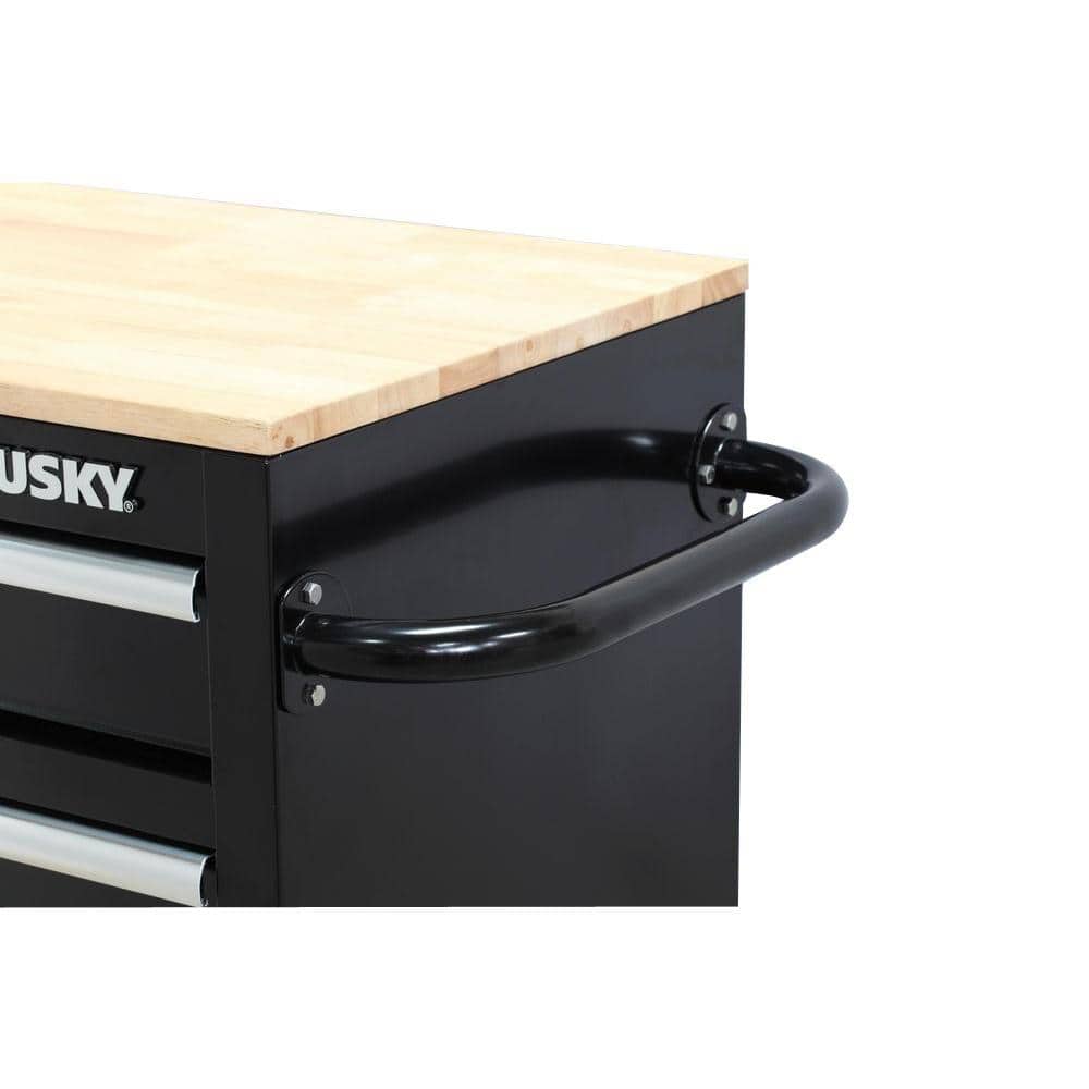 66 in. W x 24 in. D Standard Duty 12 Drawer Mobile Workbench Tool Chest with Solid Wood Top in. Gloss Black