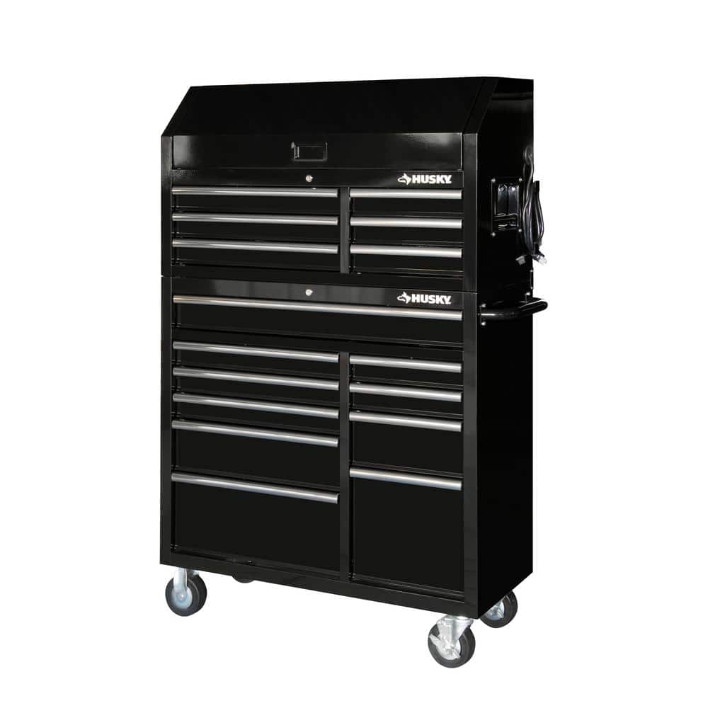 41 in. W x 24 5 in. D Standard Duty 16 Drawer Combination Rolling Tool Chest and Top Tool Cabinet Set in. Gloss Black