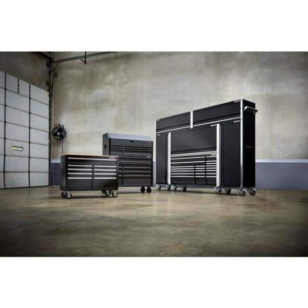 72 in. W x 24 5 in. D Professional Duty 20 Drawer Mobile Workbench Combo w 2 Side Lockers Top Locker and Top Hutch