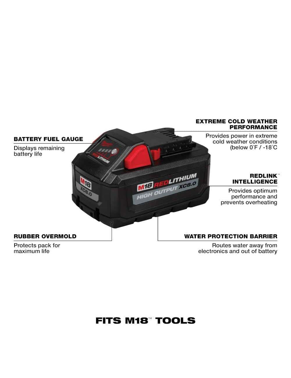 M18 18-Volt Lithium-Ion High Output XC 8.0 Ah Battery (2-Pack)