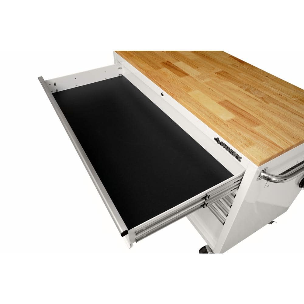 52 in. W x 24 5 in. D 9 Drawer Standard Duty Mobile Workbench Tool Chest with Solid Work Top and Pegboard in. Gloss White