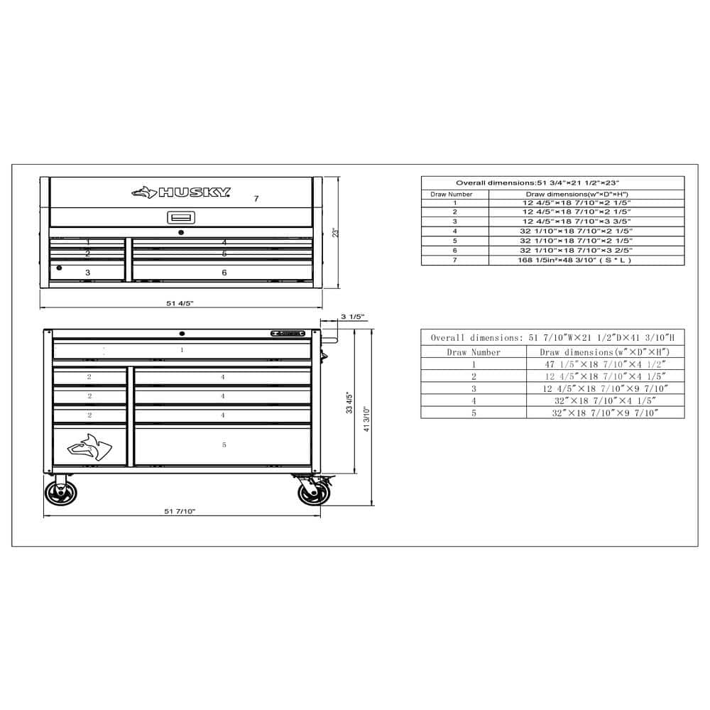 52 in. W x 21 5 in. D Heavy Duty 15 Drawer Combination Rolling Tool Chest Top Tool Cabinet with LED Light in. Matte Black