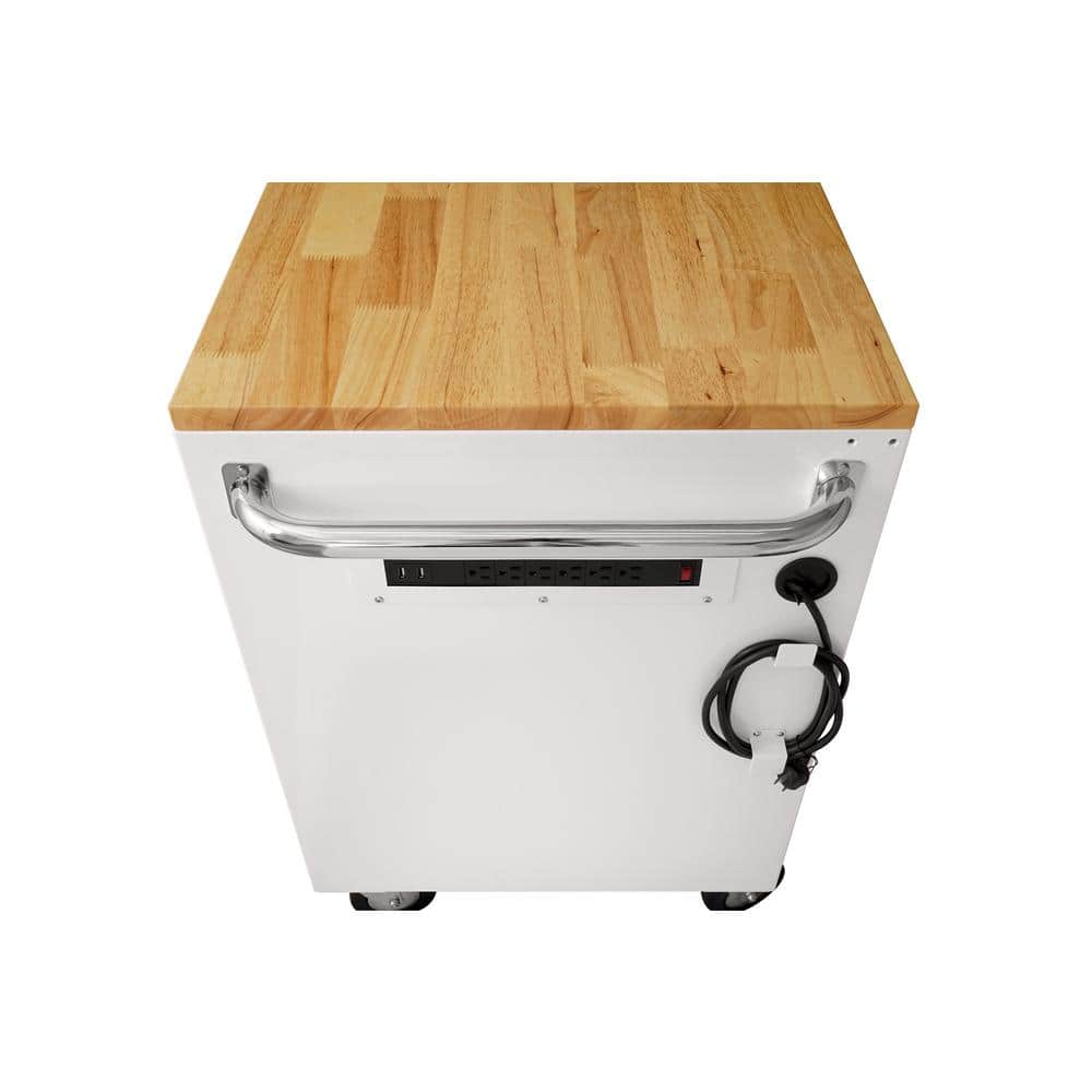 72 in. W x 24 in. D 18 Drawer Standard Duty Mobile Workbench Tool Chest with Solid Wood Top and Pegboard in. Gloss White