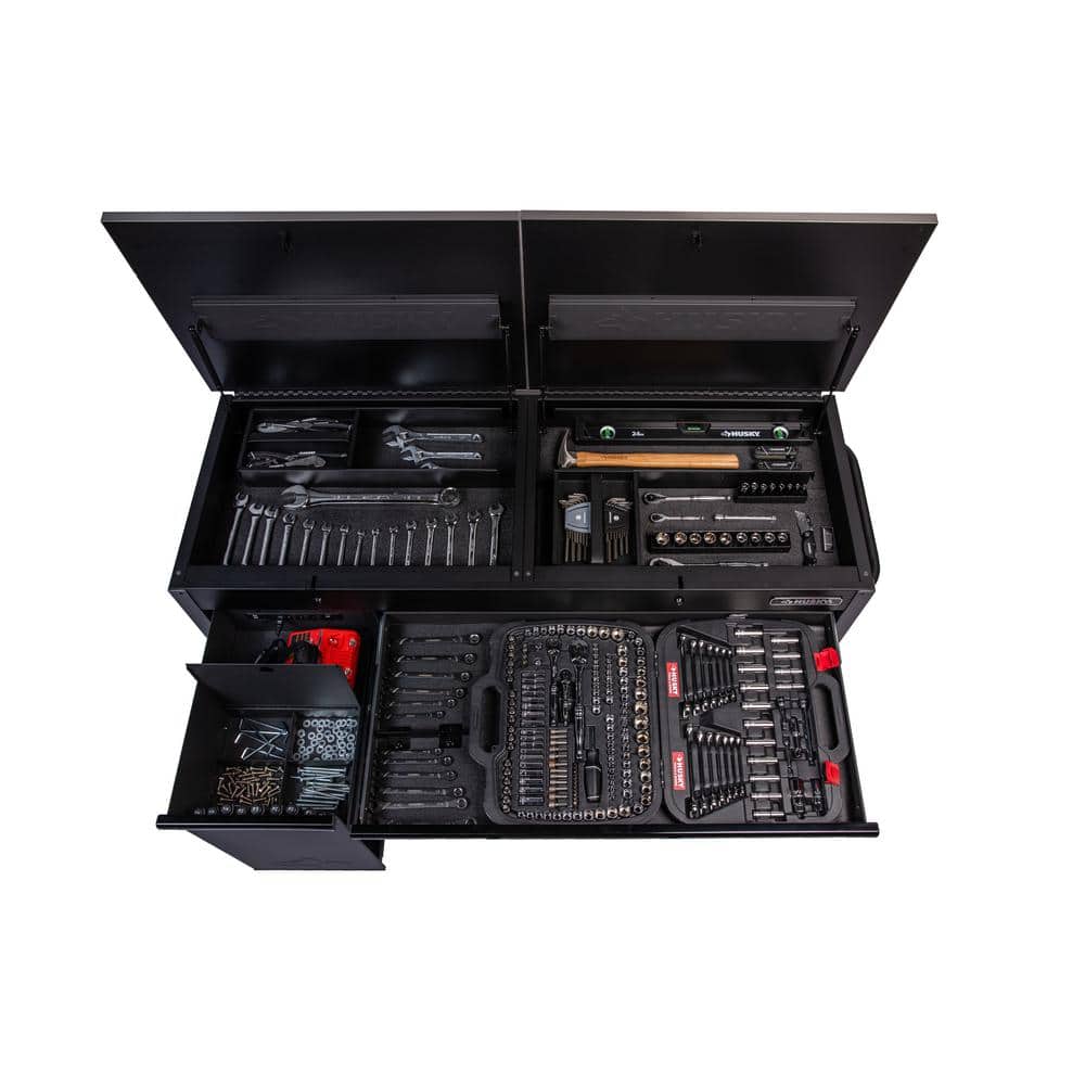 63 in. W x 23 in. D Heavy Duty 11 Drawer Mobile Workbench Cabinet with Flip Top Stainless Steel Top in. Matte Black